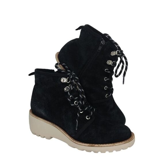 Copper Key Womens Pre-owned "Bundleup" Black Leather & Suede Laceup Boots-sz. 9M - Picture 1 of 6